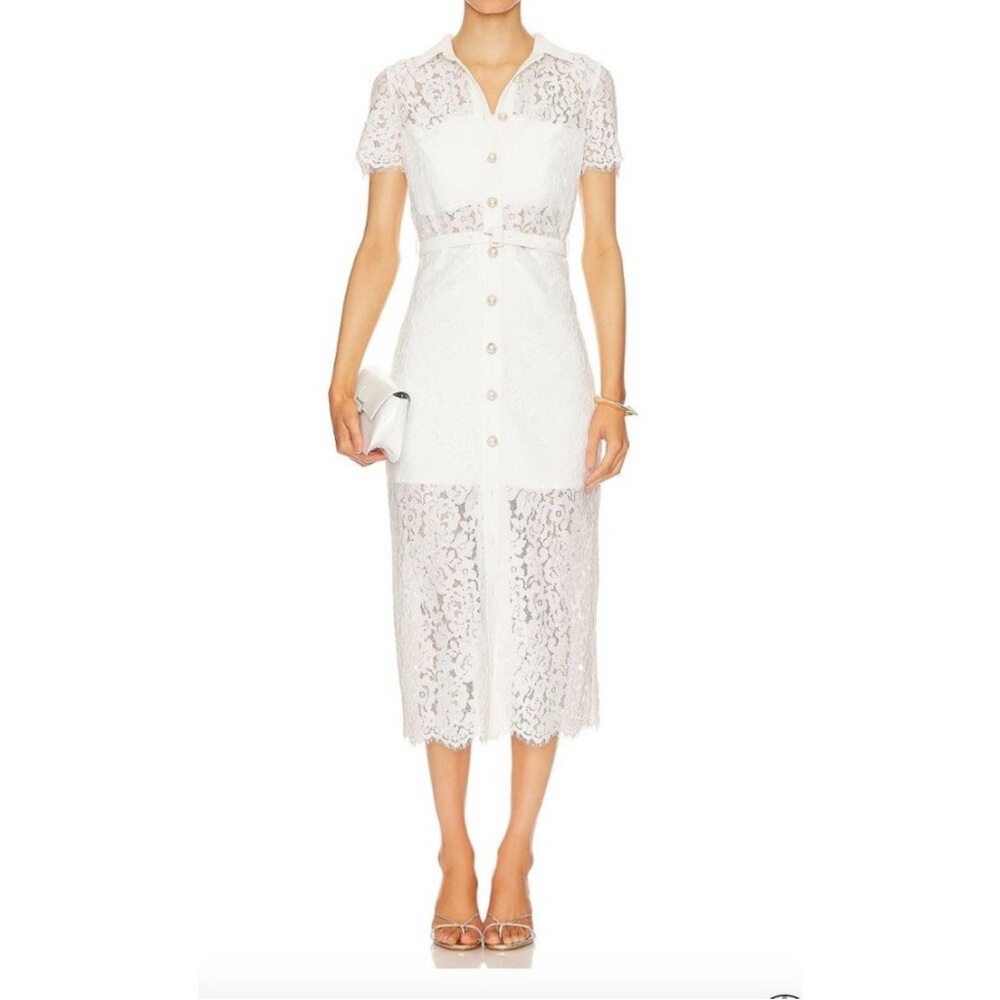 Karina Grimaldi White Lace Button-Down Midi Dress